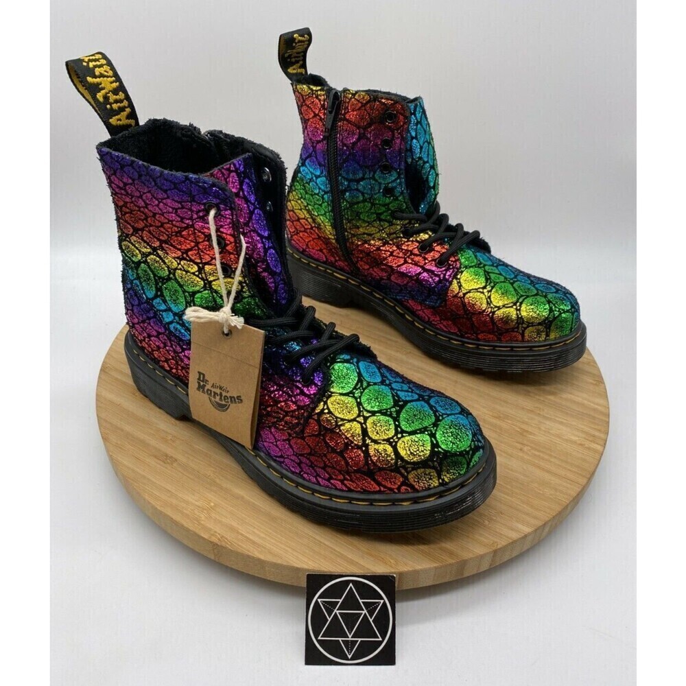 Dr Martens 1460 Pascal J Leather Combat Boots Kids Girls Boys Rainbow Womens 5
